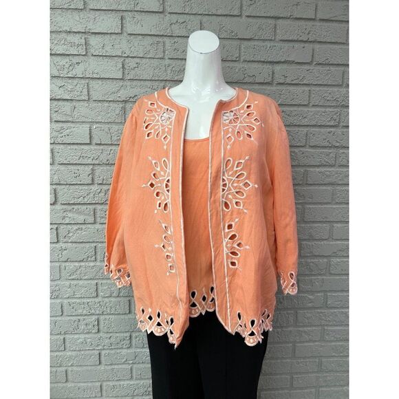 Bob Mackie Wearable Art Embroidered Tank / Jacket Linen Blend Set Size L - Picture 1 of 11